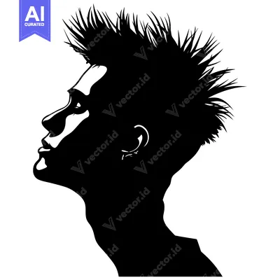 Aset desain premium: Silhouette of a Person with Spiky Hair Looking Upward