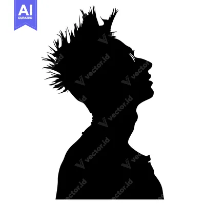Aset premium populer: Silhouette of a Person with Spiky Hair Looking Up