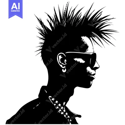 Aset desain premium: Silhouette of a Punk with Spiky Hair and Sunglasses