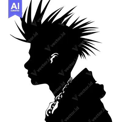Aset desain premium: Silhouette of a Person with Spiky Hair and a Chain