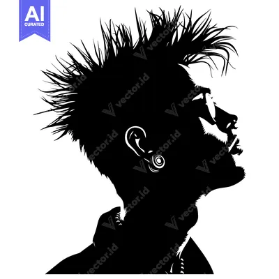 Premium design asset: Silhouette of a Person with Spiky Hair and Sunglasses Looking Up