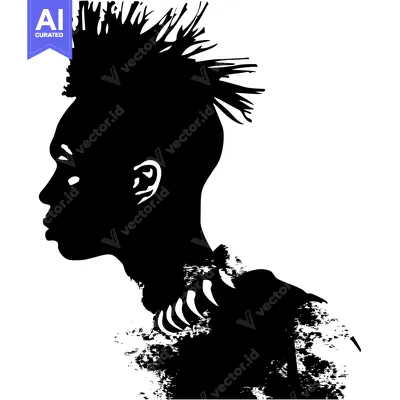 Aset desain premium: Silhouette of a Person with Spiky Hair and a Necklace