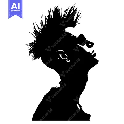 Aset desain premium: Silhouette of a Person with Spiky Hair and Sunglasses Looking Upward