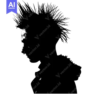 Aset premium populer: Black and White Silhouette of a Person with Spiky Hair and a Nose Ring