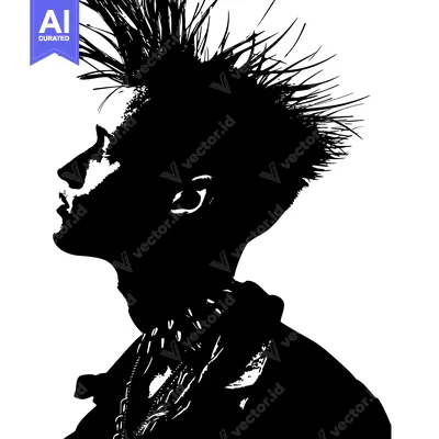 Aset premium populer: Silhouette of a Person with a Spiky Hairstyle and Necklaces