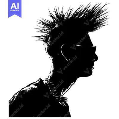 Aset premium populer: Silhouette of a Person with Spiked Hair and Sunglasses