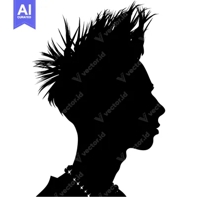 Premium design asset: Silhouette of a Person with Spiky Hair and a Necklace