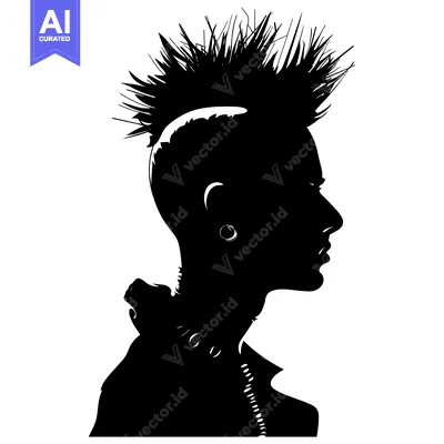 Aset desain premium: Silhouette of a Person with Spiky Hair and Earring