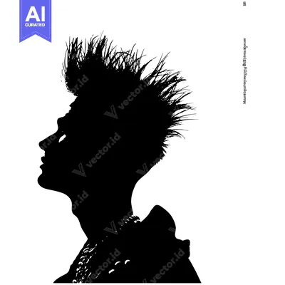 Aset desain premium: Silhouette of a Person with Spiky Hair and a Necklace