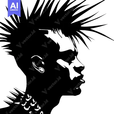 Popular premium asset: Silhouette of a Person with Spiky Hair and Punk Jewelry