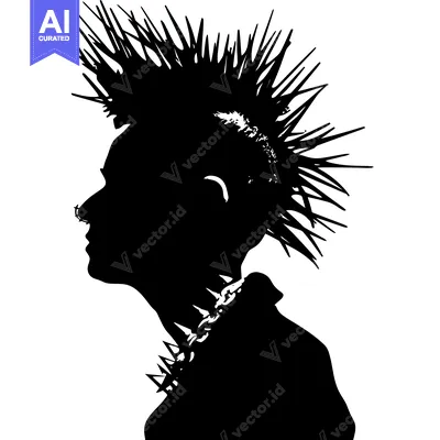 Premium design asset: Silhouette of a Person with Spiky Hair and Necklaces