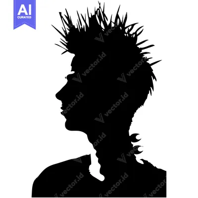 Aset premium populer: Silhouette of a Person with Spiky Hair and Neck Accessory
