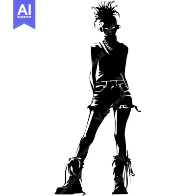 Aset desain premium: Silhouette of a Young Woman in Edgy Fashion