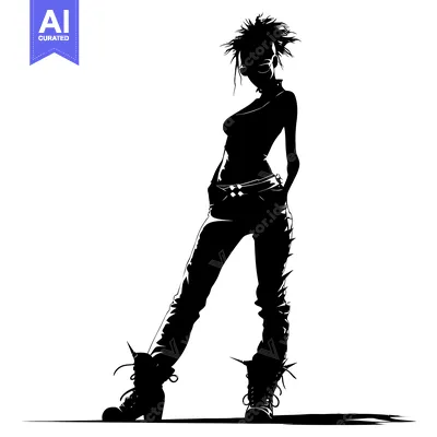 Aset premium populer: Silhouette of a Woman with Spiky Hair and Sunglasses
