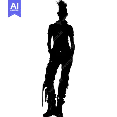 Aset premium populer: Silhouette of a Person with a Spiky Hairstyle and Casual Clothing