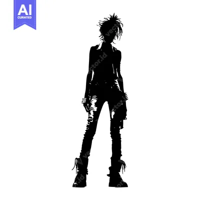 Aset premium populer: Silhouette of a Woman in Edgy Clothing and Boots