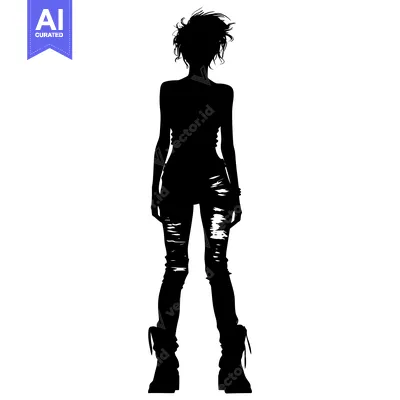 Aset premium populer: Silhouette of a woman with messy hair, ripped jeans, and boots
