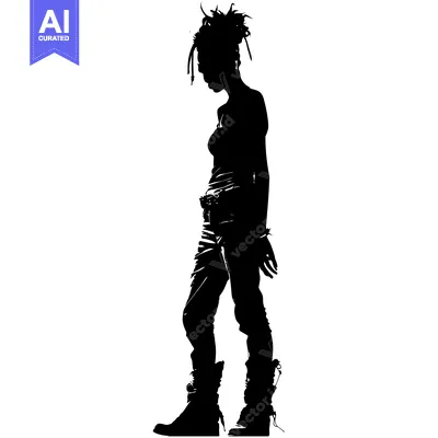 Silhouette of a Woman with Dreads Wearing Boots and Jeans