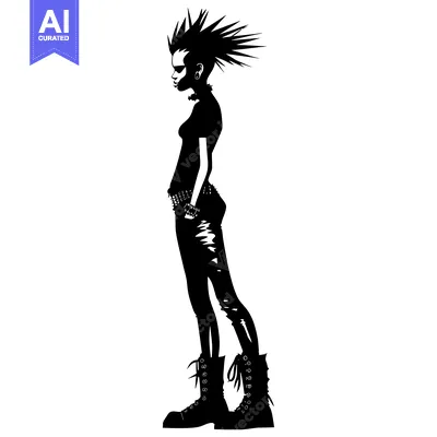 Popular premium asset: Silhouette of a punk rock girl with a mohawk hairstyle