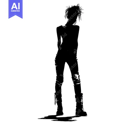 Popular premium asset: Silhouette of a Woman in Jeans and Boots with Messy Hair