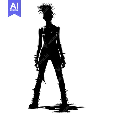 Premium design asset: Silhouette of a Woman with Spiked Hair and Boots
