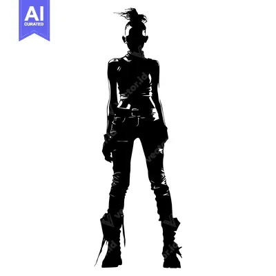 Popular premium asset: Silhouette of a woman with a ponytail and a leather jacket and pants