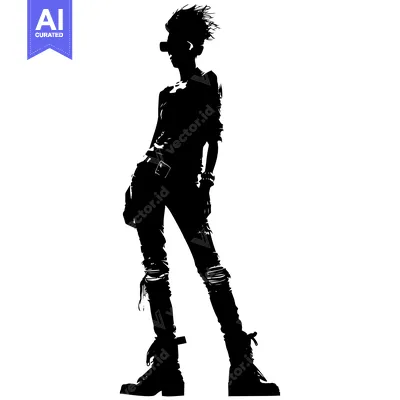 Silhouette of a Punk Rocker with Spiky Hair and Sunglasses