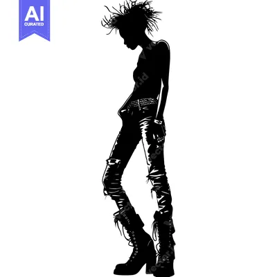 Aset desain premium: Silhouette of a Woman in Ripped Jeans and Boots