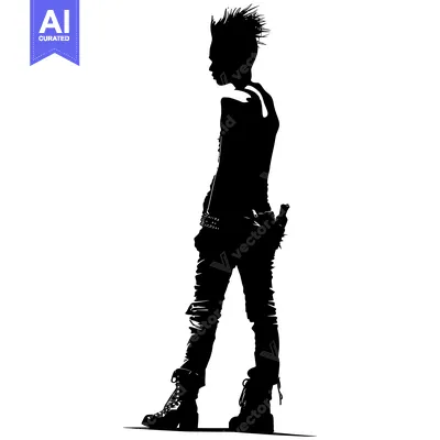 Aset desain premium: Silhouette of a Punk Rock Person with Spiked Hair