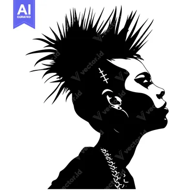 Aset desain premium: Silhouette of a Punk with a Spiky Hairstyle and a Necklace