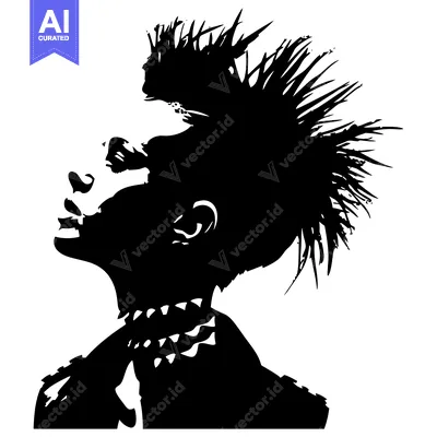Aset premium populer: Black and White Silhouette of a Person with Spiky Hair and a Collar