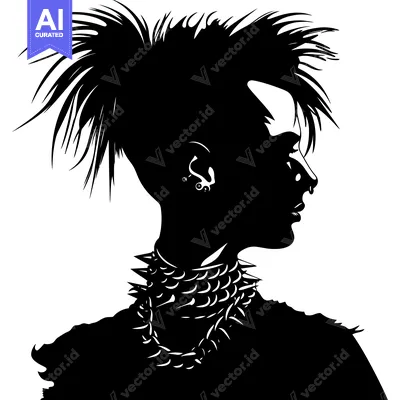 Aset premium populer: Silhouette of a Punk Rock Person with Spiky Hair and Jewelry