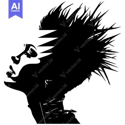 Popular premium asset: Silhouette of a Woman with Spiky Hair and a Leather Collar
