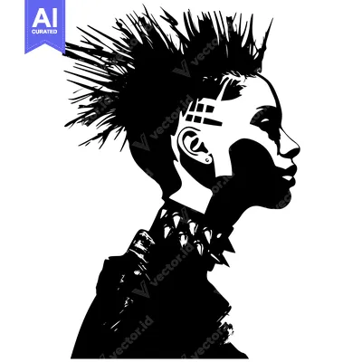 Black and White Silhouette of a Punk Rock Woman with Spiked Hair