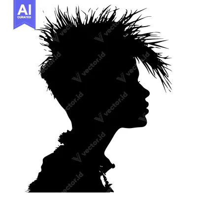Premium design asset: Silhouette of a Person with Spiky Hair in Profile