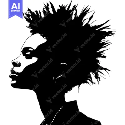Aset premium populer: Silhouette of a Woman with Spiky Hair Looking to the Side