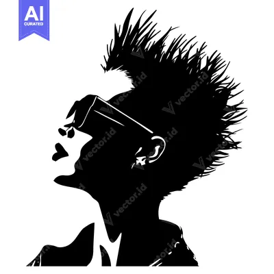 Aset desain premium: Silhouette of a Woman with Spiky Hair and Sunglasses