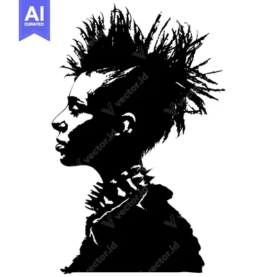 Aset desain premium: Black and White Silhouette of a Person with a Spiky Hairstyle