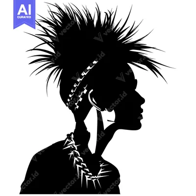 Silhouette of a Punk Rock Female with Spiky Hair and Accessories