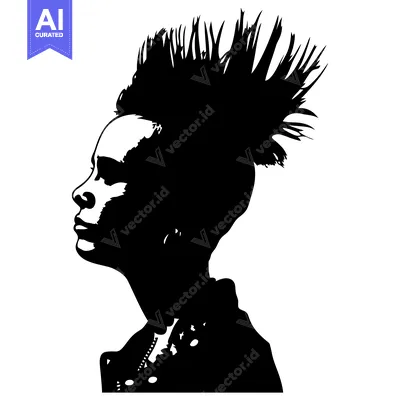Aset desain premium: Silhouette of a Person with a Spiky Mohawk Hairstyle