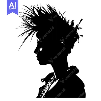 Premium design asset: Silhouette of a Person with Spiky Hair and an Earring