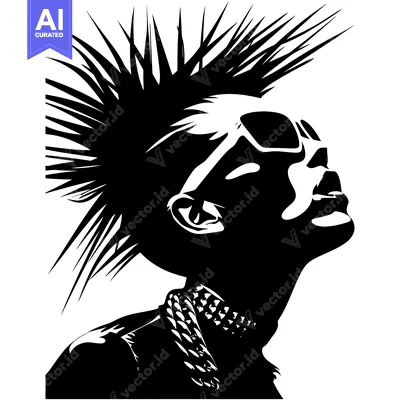 Aset desain premium: Black and White Silhouette of a Punk Rock Person