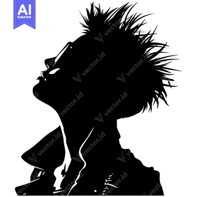 Silhouette of a Punk Rocker with Spiky Hair and Sunglasses