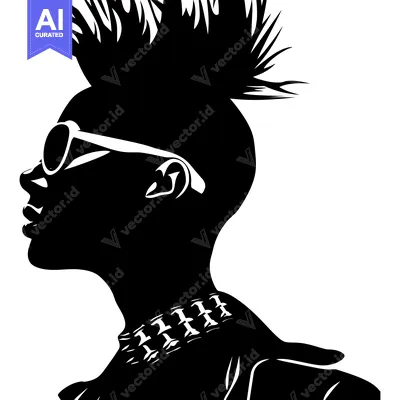 Premium design asset: Silhouette of a Woman with Spiky Hair, Sunglasses, and a Studded Colla