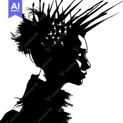 Aset desain premium: Silhouette of a Person with Spiked Hair