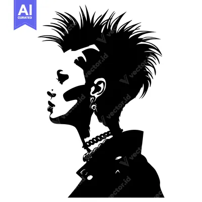 Black and White Silhouette of a Punk Woman with Spiky Hair