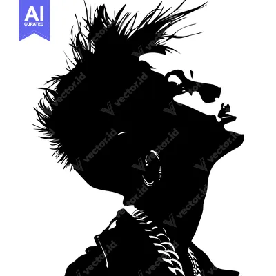 Premium design asset: Silhouette of a Person with Spiky Hair and a Chain Necklace Looking Up