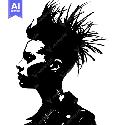 Popular premium asset: Silhouette of a Woman with Spiky Hair and Leather Jacket