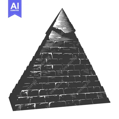 Aset desain premium: A Black and White Illustration of an Ancient Pyramid