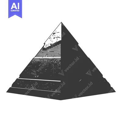 A black and white, textured illustration of a pyramid